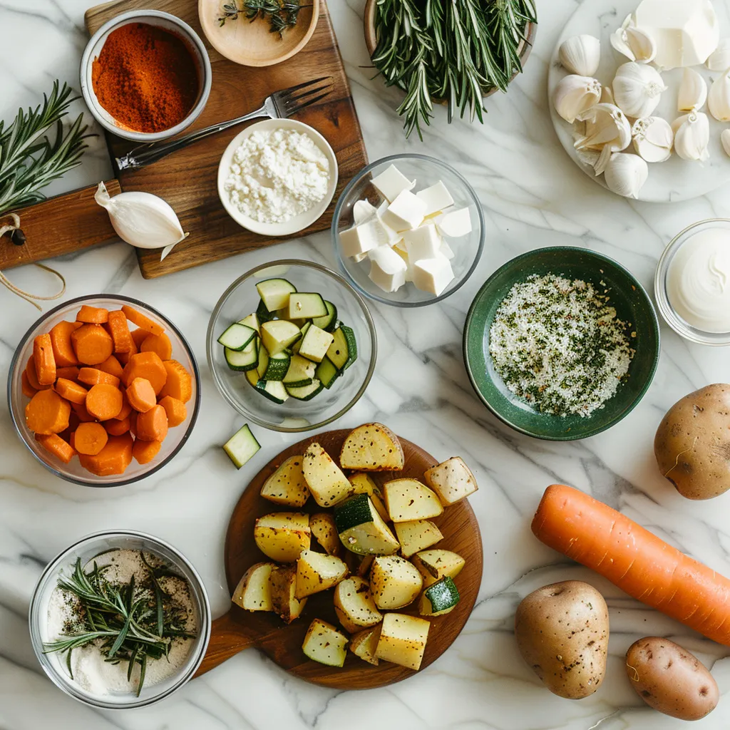 Garlic Herb Roasted Potatoes Carrots and Zucchini Mouthwatering ingredients