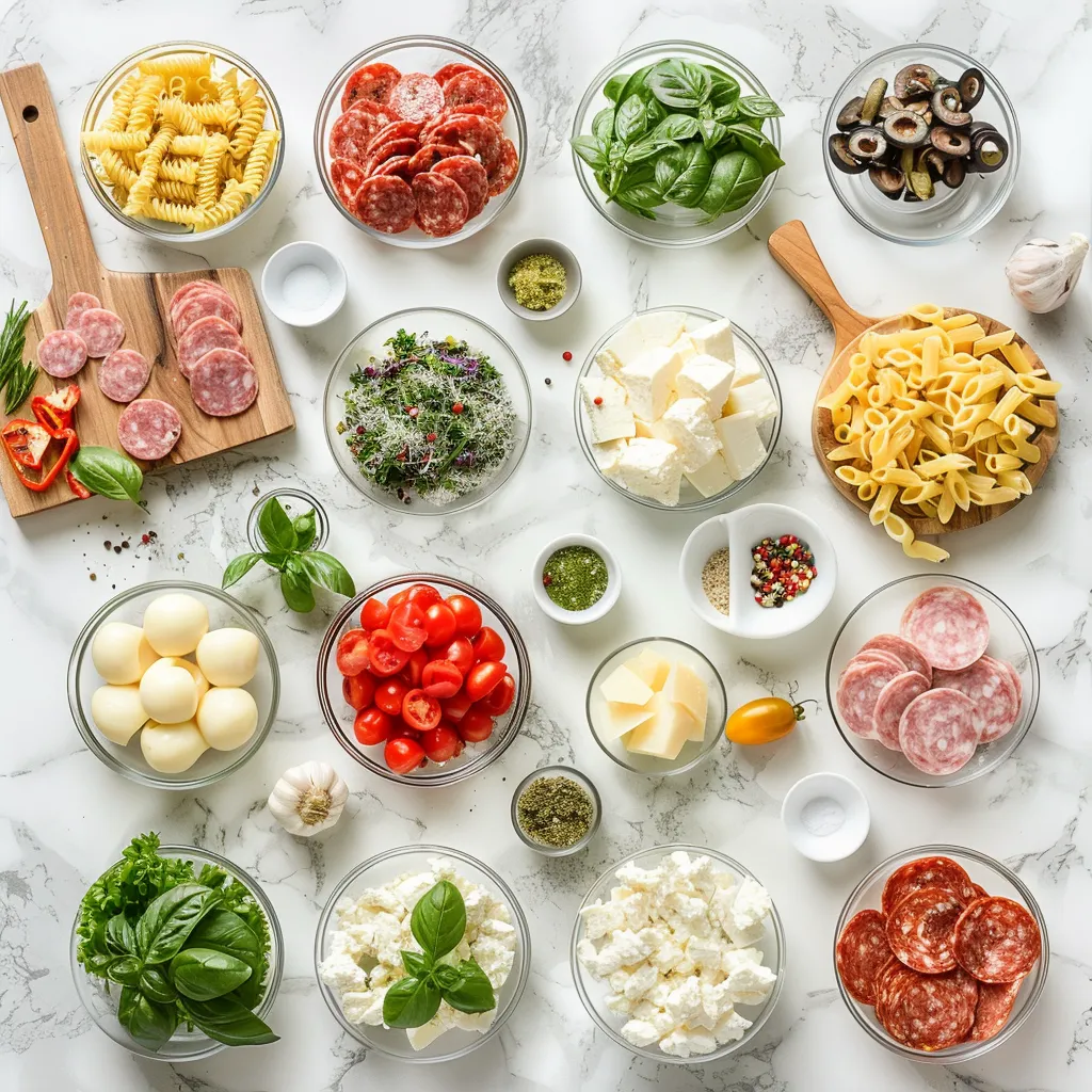 Italian Pasta Salad with Salami and Mozzarella Tasty ingredients