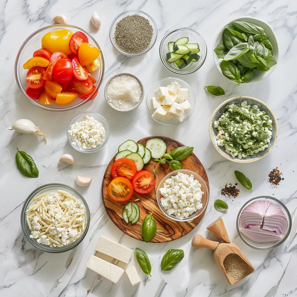 Summer Orzo Salad with Basil Pesto and Goat Cheese Luscious ingredients