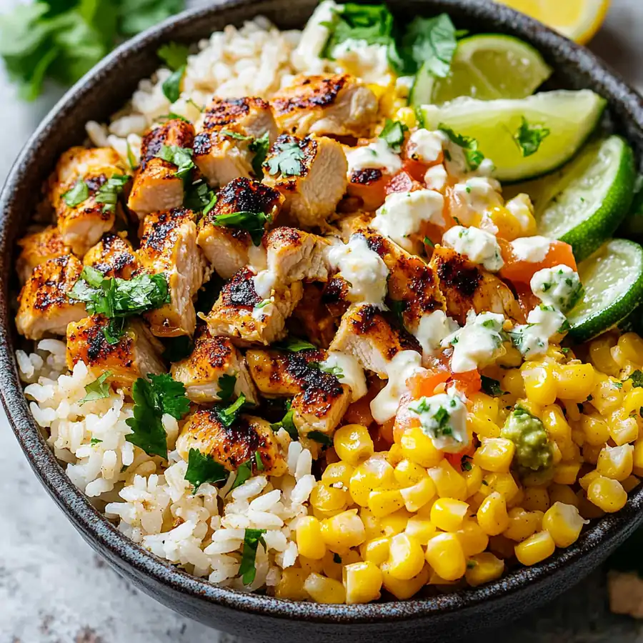 Quick Street Corn Chicken Rice Bowl – Quick Mexican Bowl —