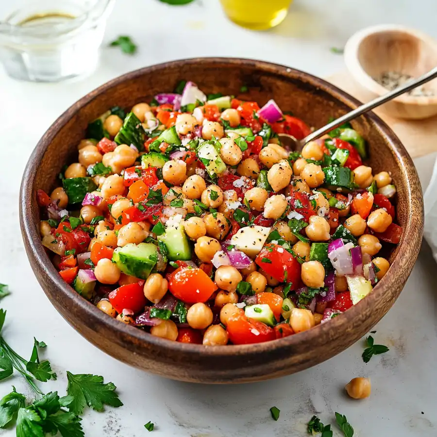 Restaurant-Quality Refreshing Mediterranean Chickpea Salad – Vibrant, Light & Healthy —
