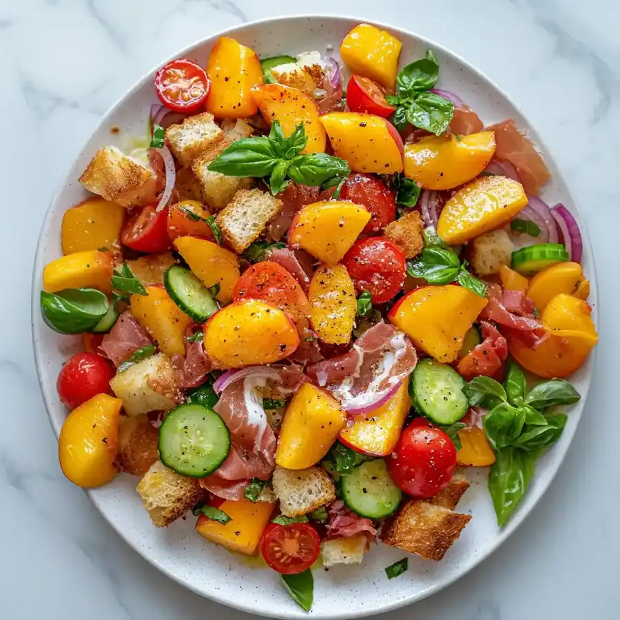 Peach Panzanella Salad | Fresh Summer Bread Salad Recipe