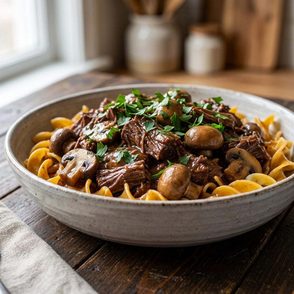 Slow Cooker Beef Stroganoff Recipe with Tender Egg Noodles Made Easy | Easy Comfort Food