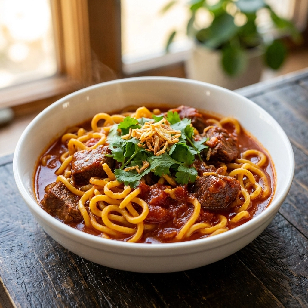 Crockpot Beef And Noodles With Smoked Chipotle Tomato Swirl | Slow Cooker Beef Stew