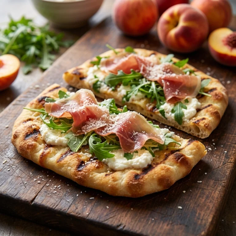 Flavorful Grilled Flatbread Pizza Recipe with Peach Prosciutto and Arugula for Easy Summer Meals | Summer Grilled Pizza