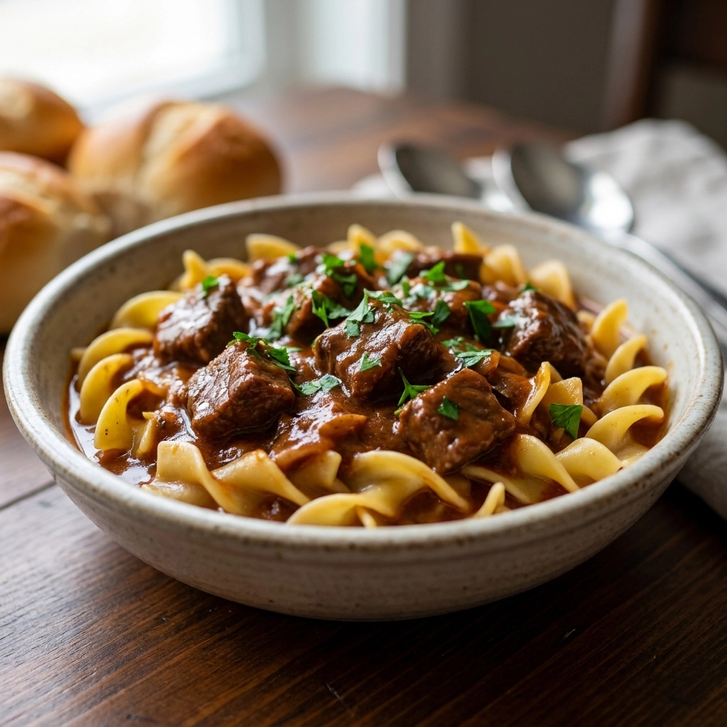Slow Cooker Beef Stroganoff Recipe with Tender Egg Noodles Made Easy | Easy Comfort Food