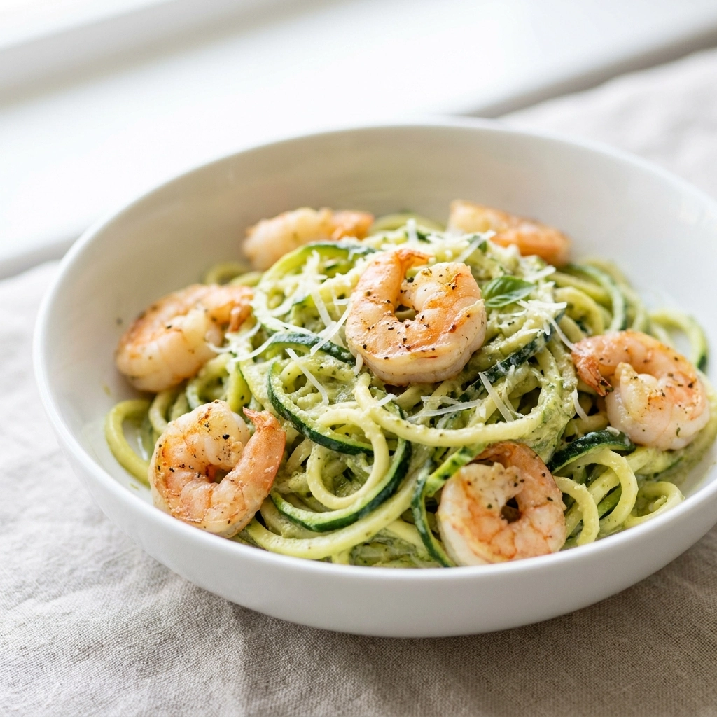 Creamy Pesto Zucchini Noodles with Shrimp: A Healthy Comfort Meal | Low Carb Dinner Ideas
