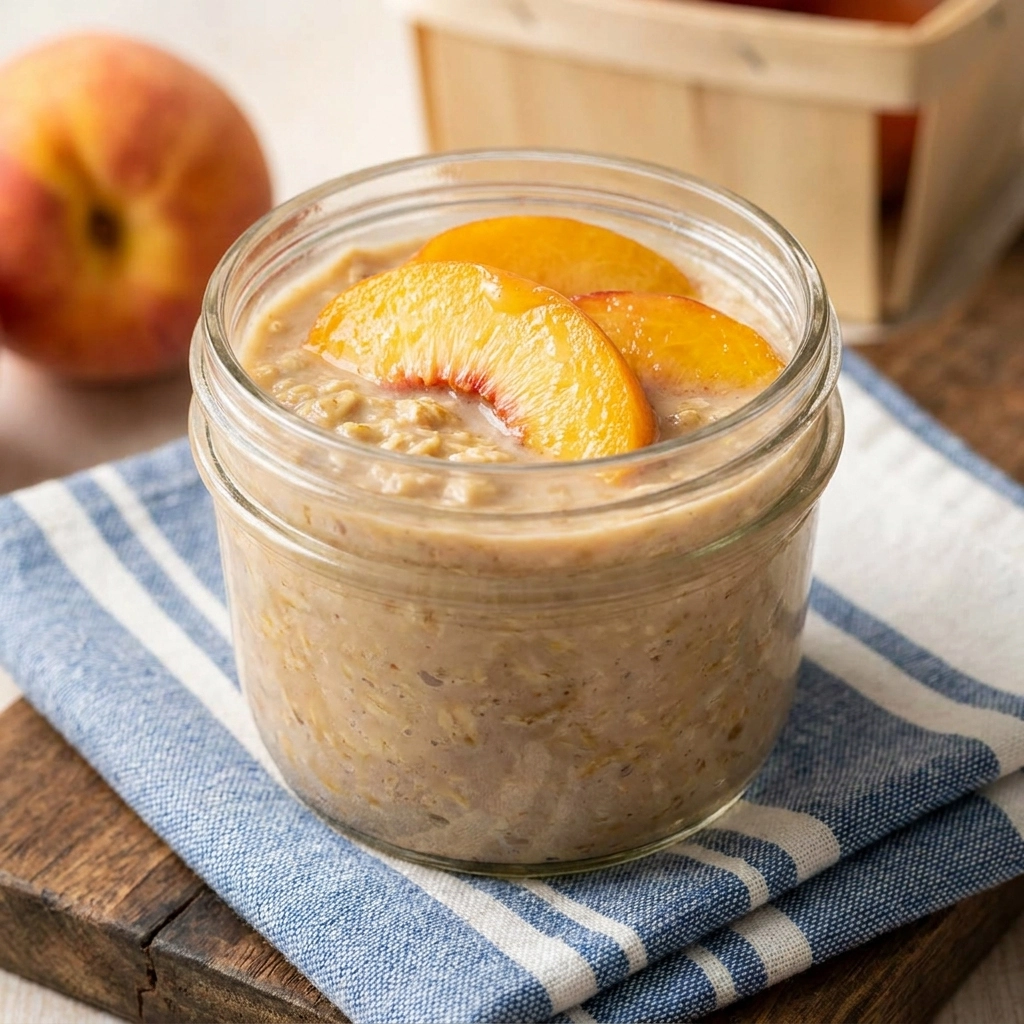 Overnight Peach Cobbler Oatmeal: A Dessert-Inspired Breakfast | Healthy Meal Prep