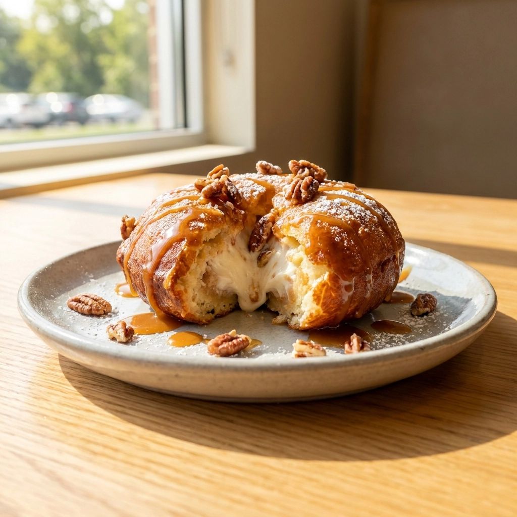 Cinnamon Cream Cheese Filled Apple Fritters With Caramel Vanilla Drizzle | Easy Fall Treat