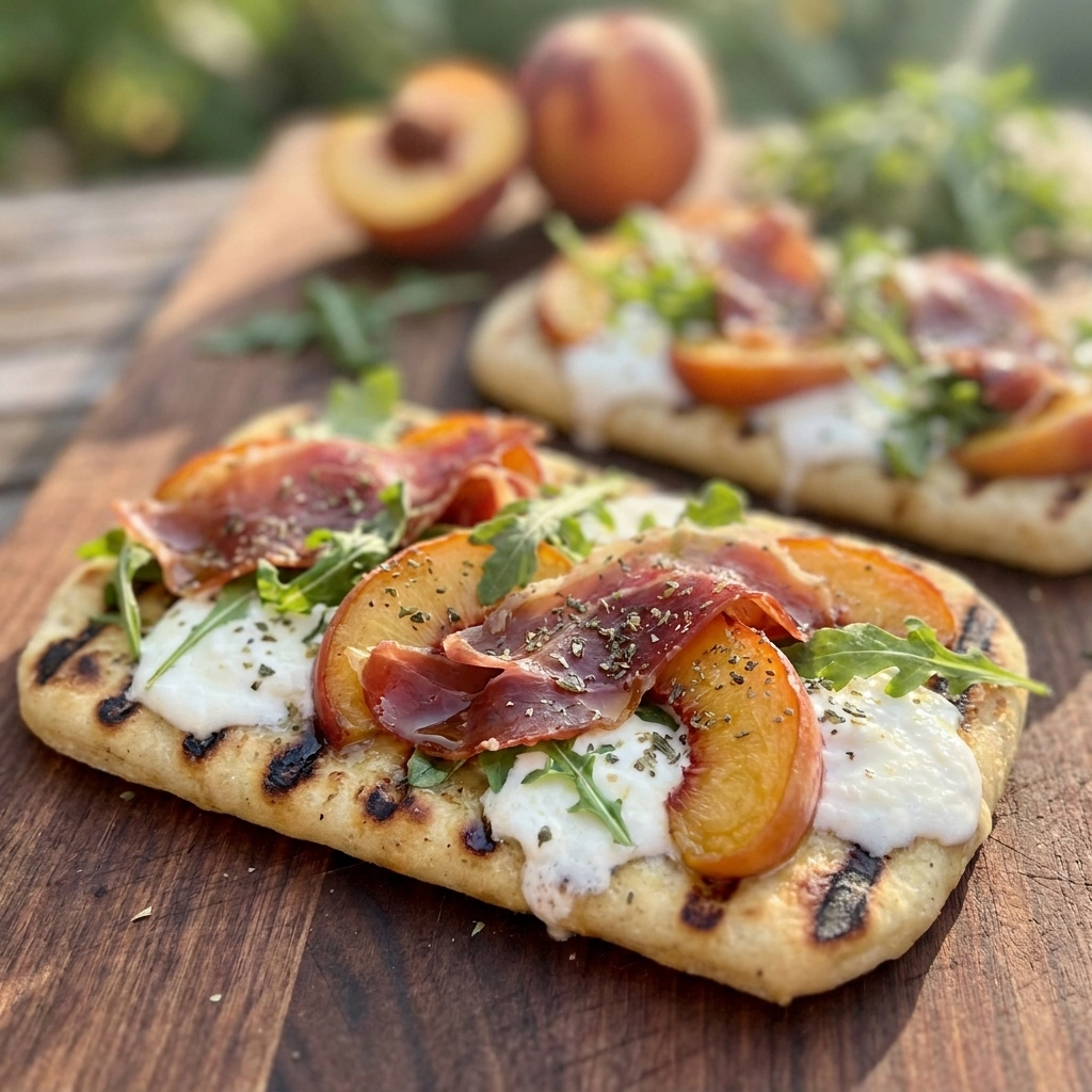 Flavorful Grilled Flatbread Pizza Recipe with Peach Prosciutto and Arugula for Easy Summer Meals | Summer Grilled Pizza