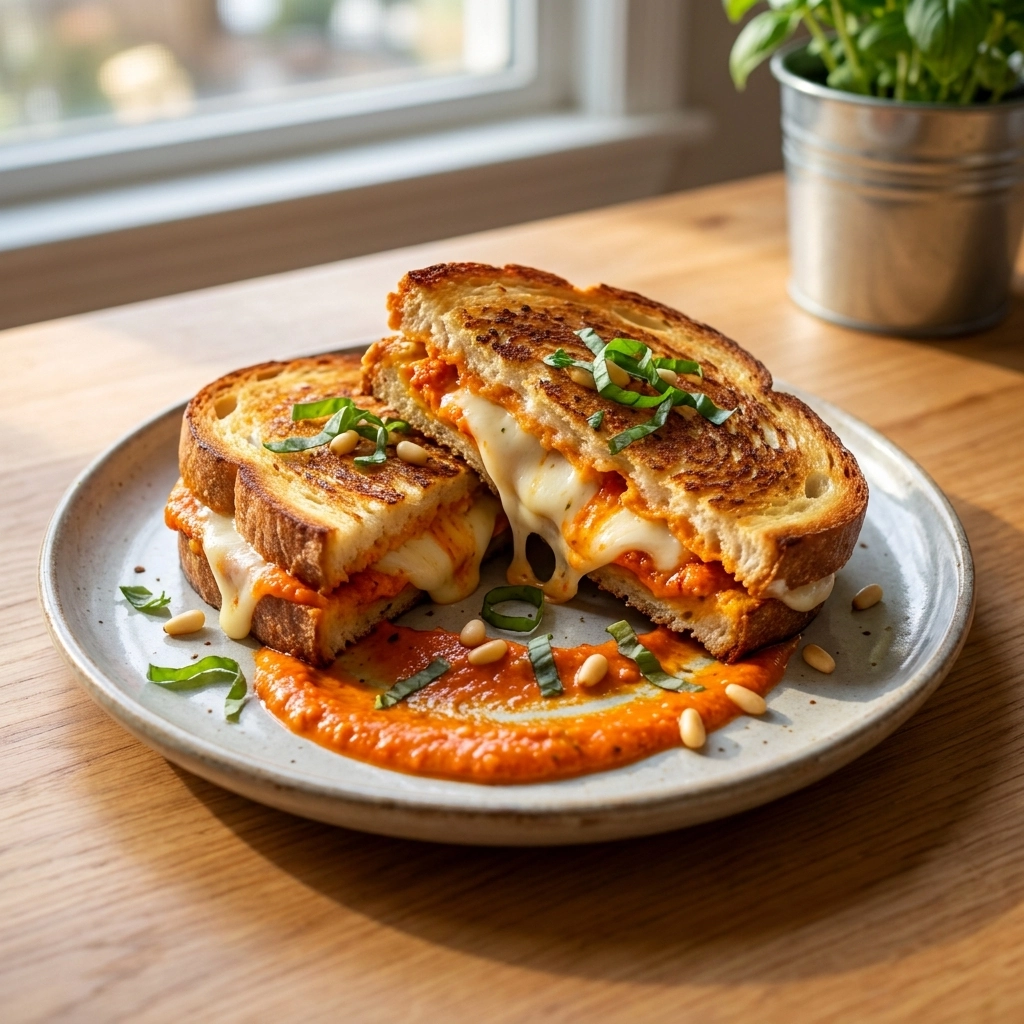 Roasted Red Pepper Pesto Swirl Pizza Grilled Cheese | Easy Gourmet Lunch Idea
