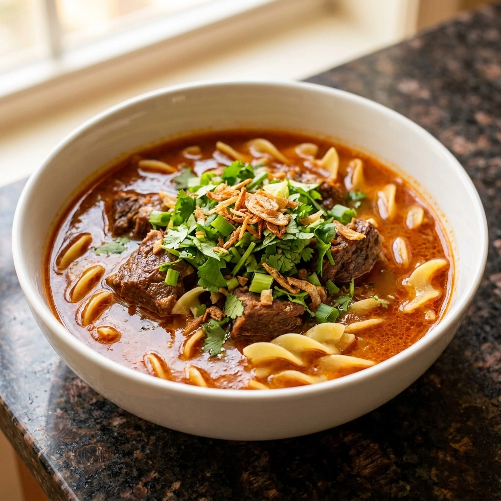 Crockpot Beef And Noodles With Smoked Chipotle Tomato Swirl | Slow Cooker Beef Stew