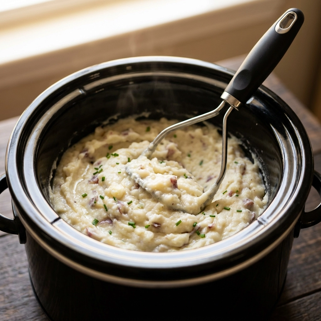 Slow Cooker Creamy Cauliflower Mashed Potatoes | Healthy Low Carb Side Dish