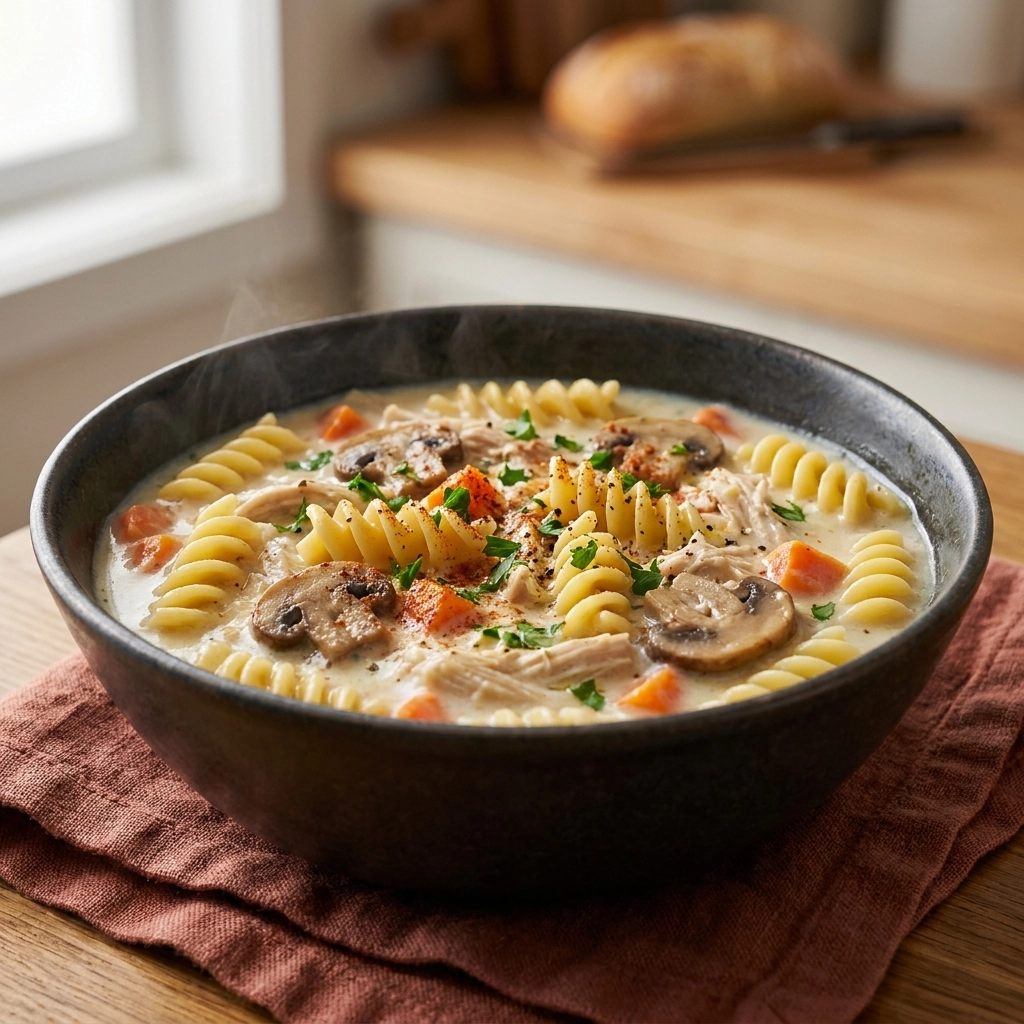 Creamy Chicken Tetrazzini Soup Recipe | Comforting Chicken Pasta Soup