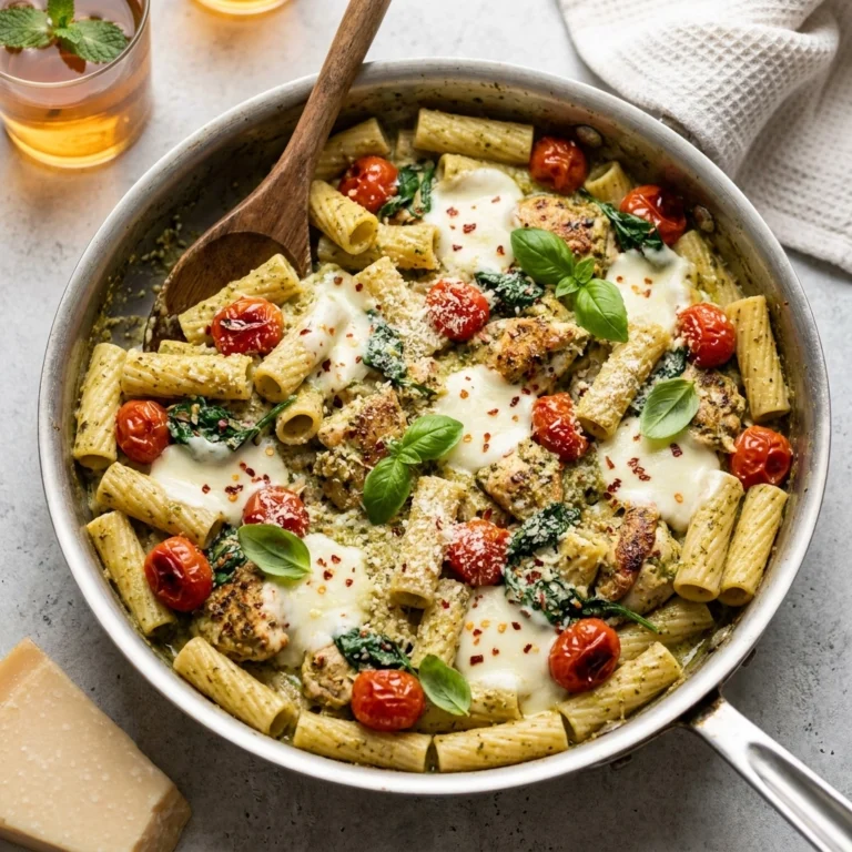 Creamy Pesto Chicken Pasta Bake with Garlic Mozzarella | Easy Family Dinner Idea