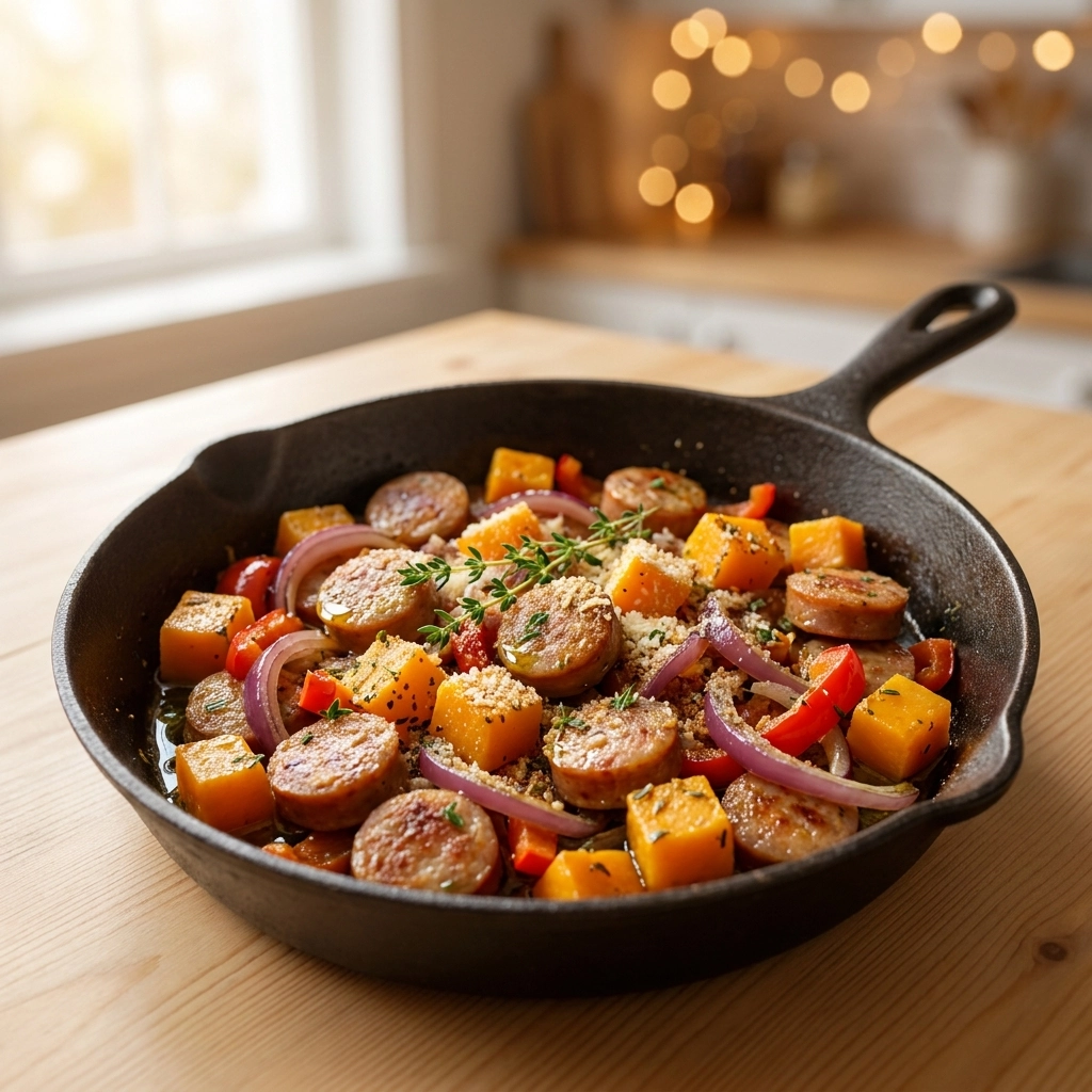 Savory Harvest Butternut Squash and Sausage Skillet Easy Recipe for Fall Dinner | Healthy Autumn Meal