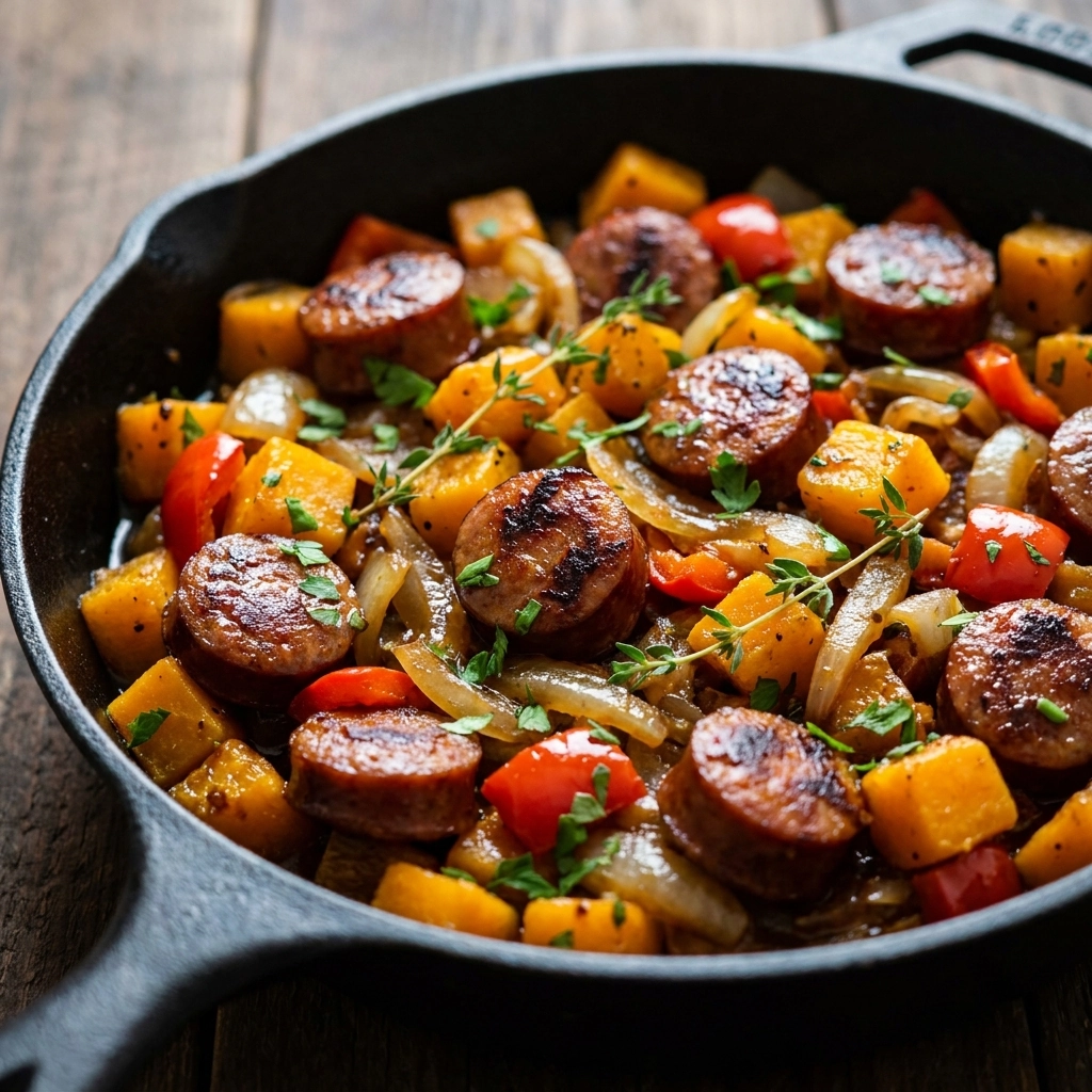 Savory Harvest Butternut Squash and Sausage Skillet Easy Recipe for Fall Dinner | Healthy Autumn Meal