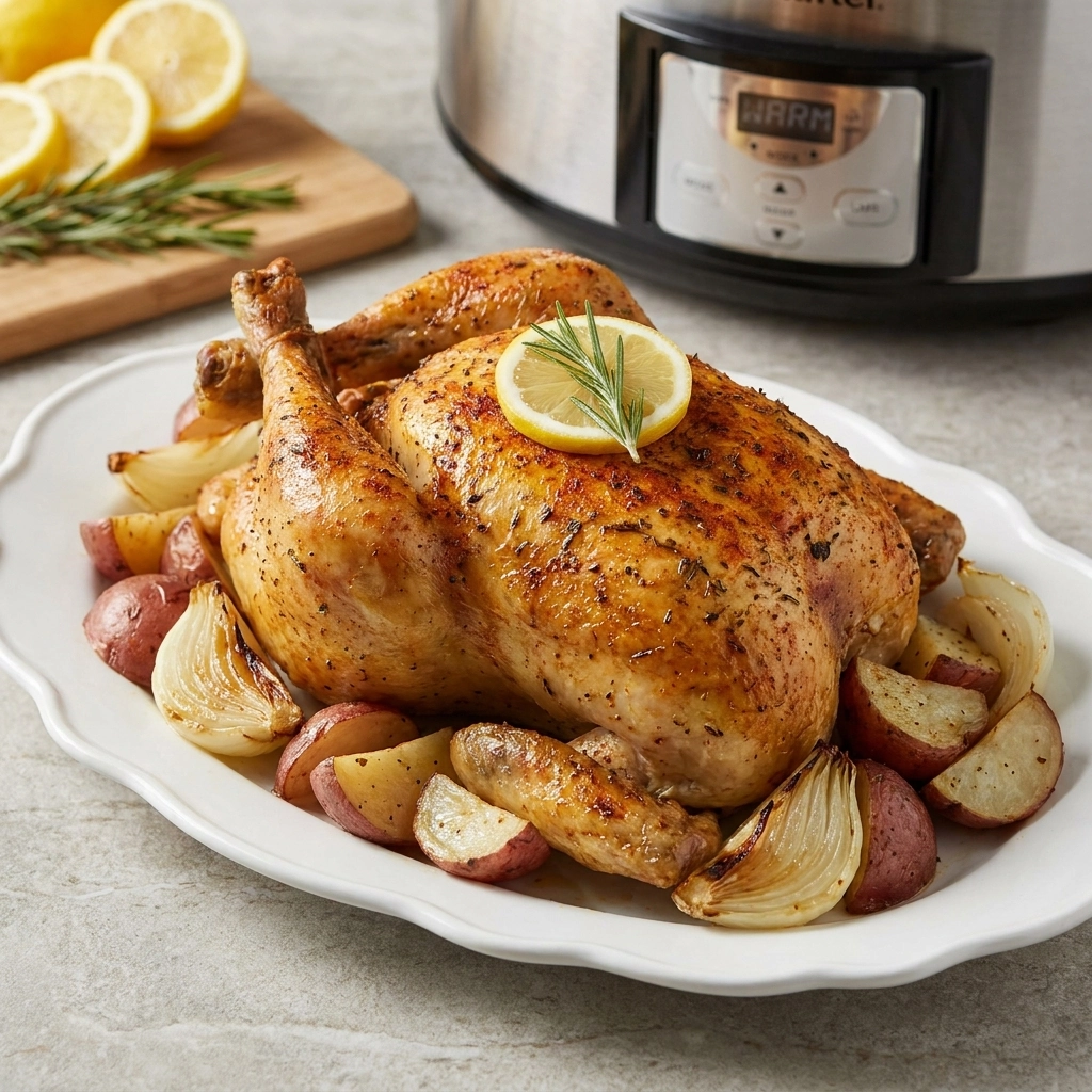 Tender Crockpot Whole Chicken with Golden Skin | Easy Slow Cooker Roast Chicken