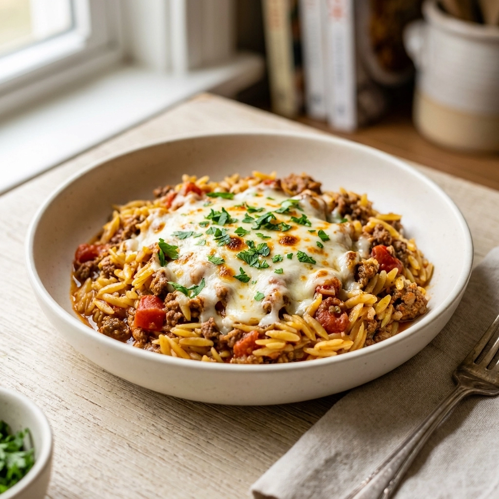 One-Pan Ground Beef Orzo Bake: The Ultimate Comfort Dinner | Easy One Pot Meal