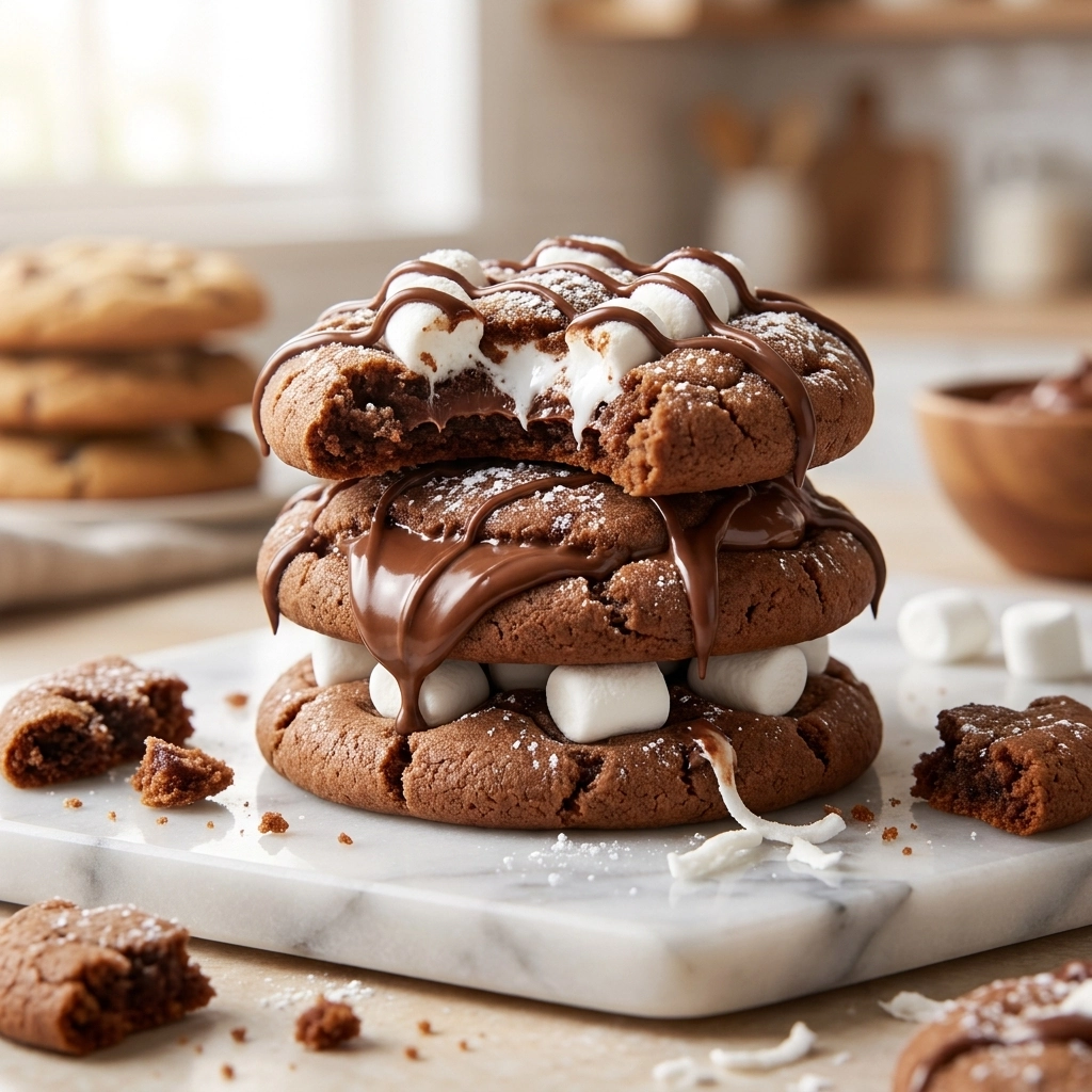 Gooey Nutella Marshmallow Cookies | Easy Nutella Dessert Recipe