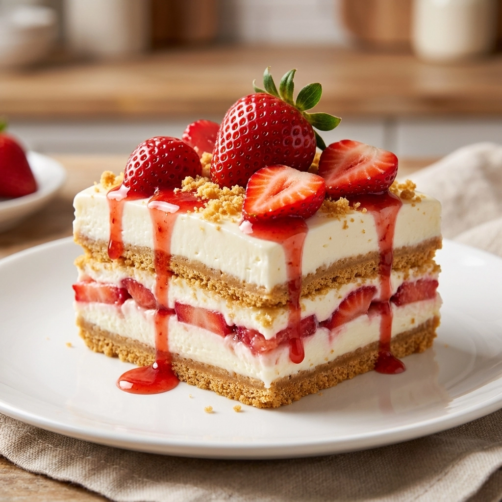 Creamy Strawberry Cheesecake Lasagna Dessert | Easy Strawberry Dessert Recipe