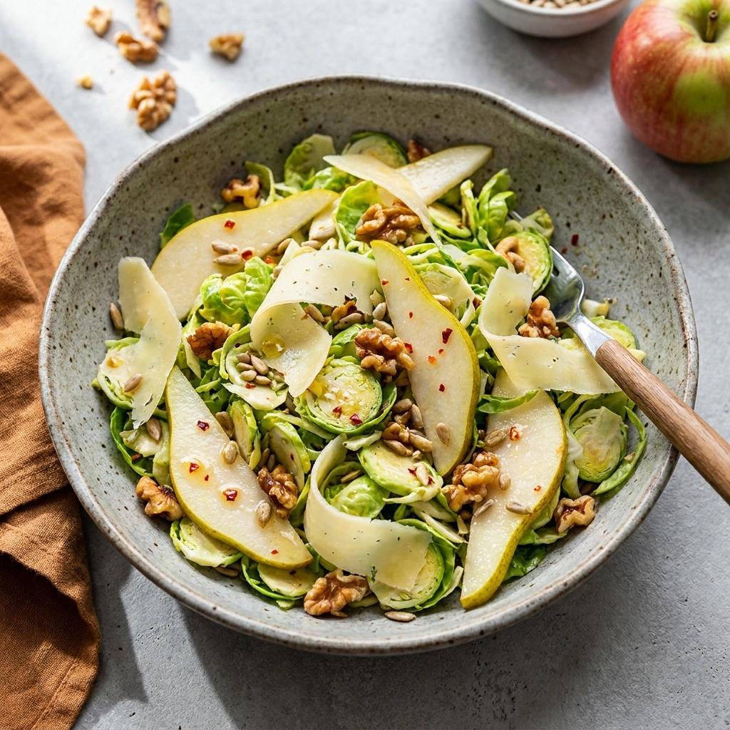 Shaved Brussels and Pear Salad with Manchego: A Fresh Delight | Healthy Holiday Side Dish