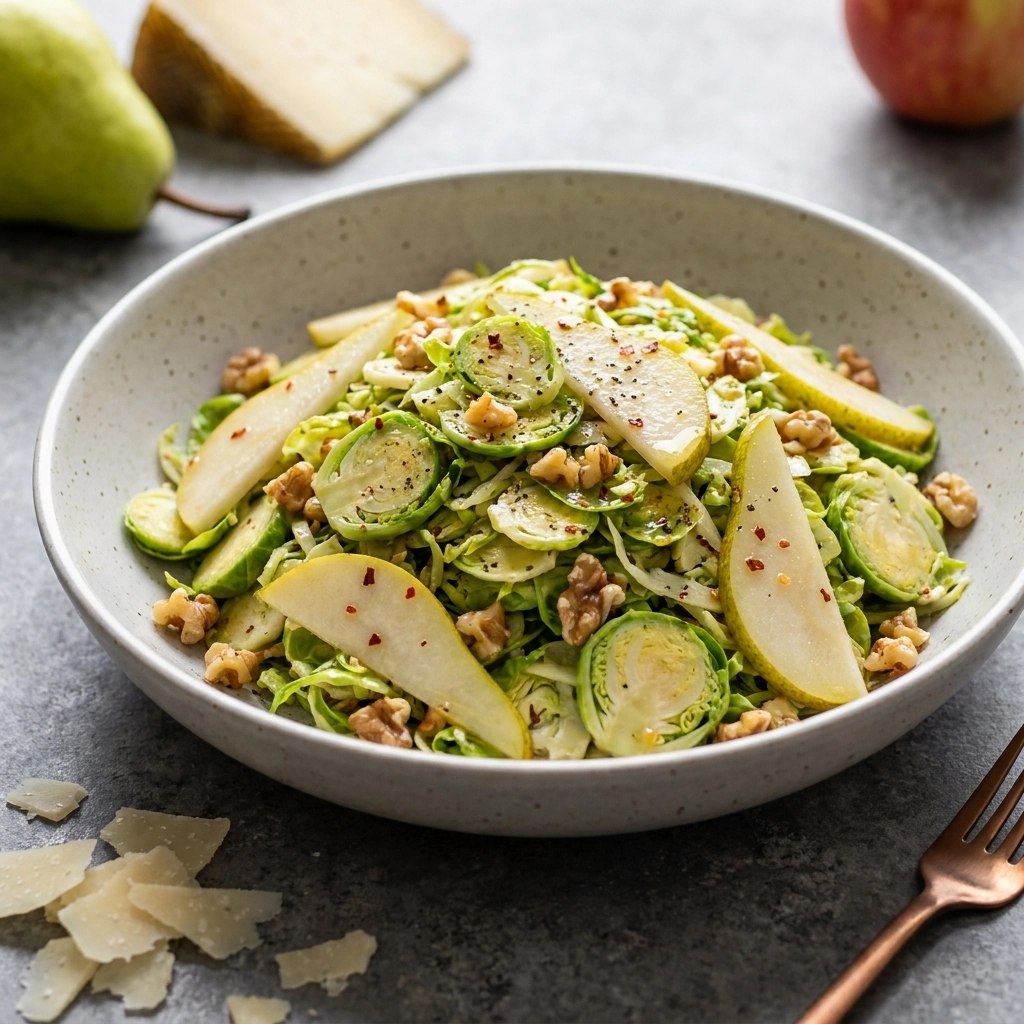 Shaved Brussels and Pear Salad with Manchego: A Fresh Delight | Healthy Holiday Side Dish
