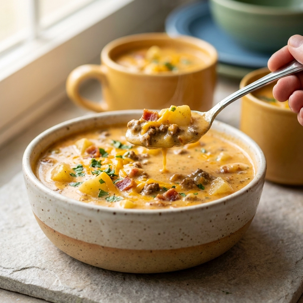 Slow Cooker Cheeseburger Soup | Easy Comfort Food Dinner Idea