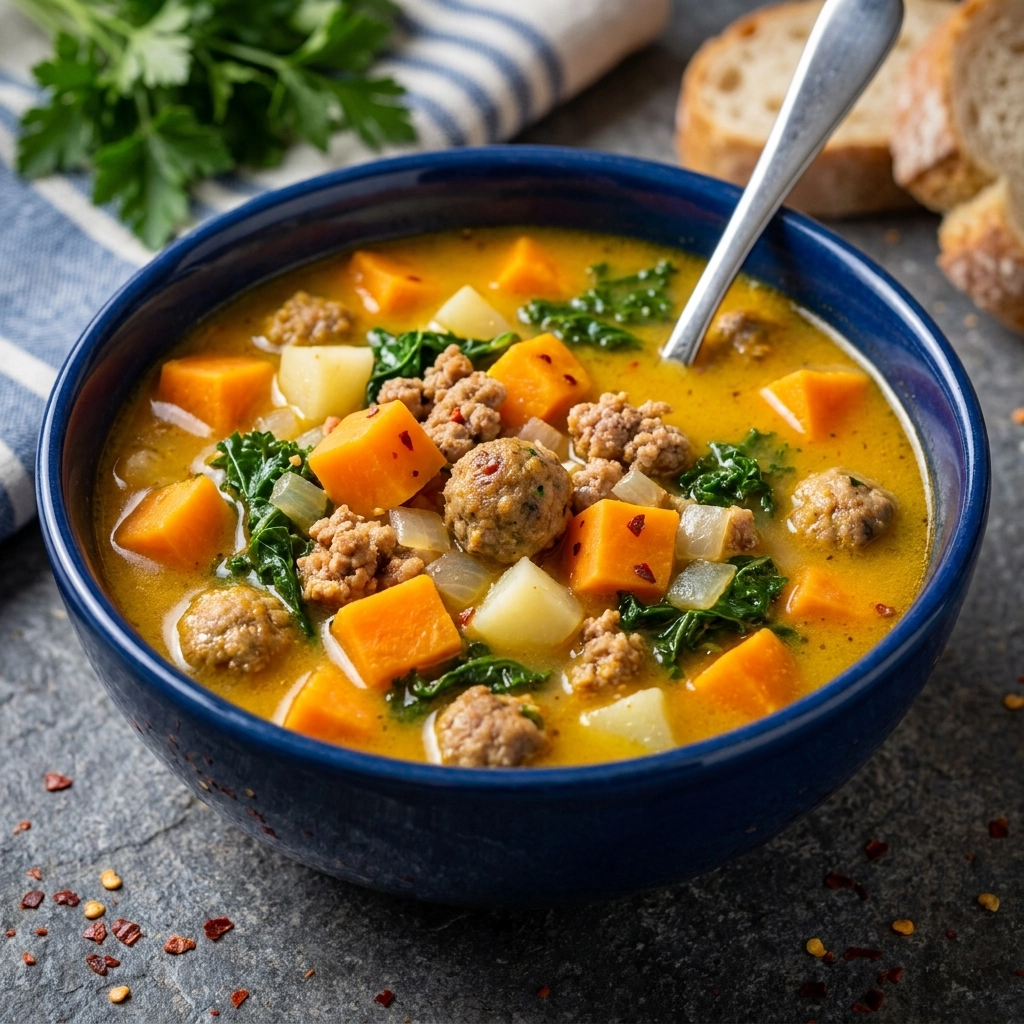 Creamy Sausage and Sweet Potato Soup | Cozy Autumn Comfort Food Recipe