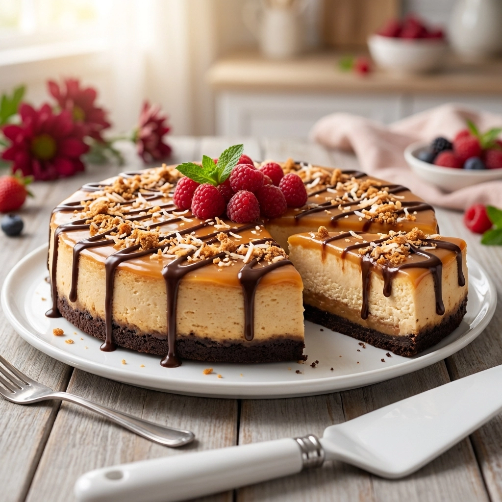 Samoa Cheesecake: A Decadent Coconut and Caramel Treat | Easy Coconut Dessert Recipe