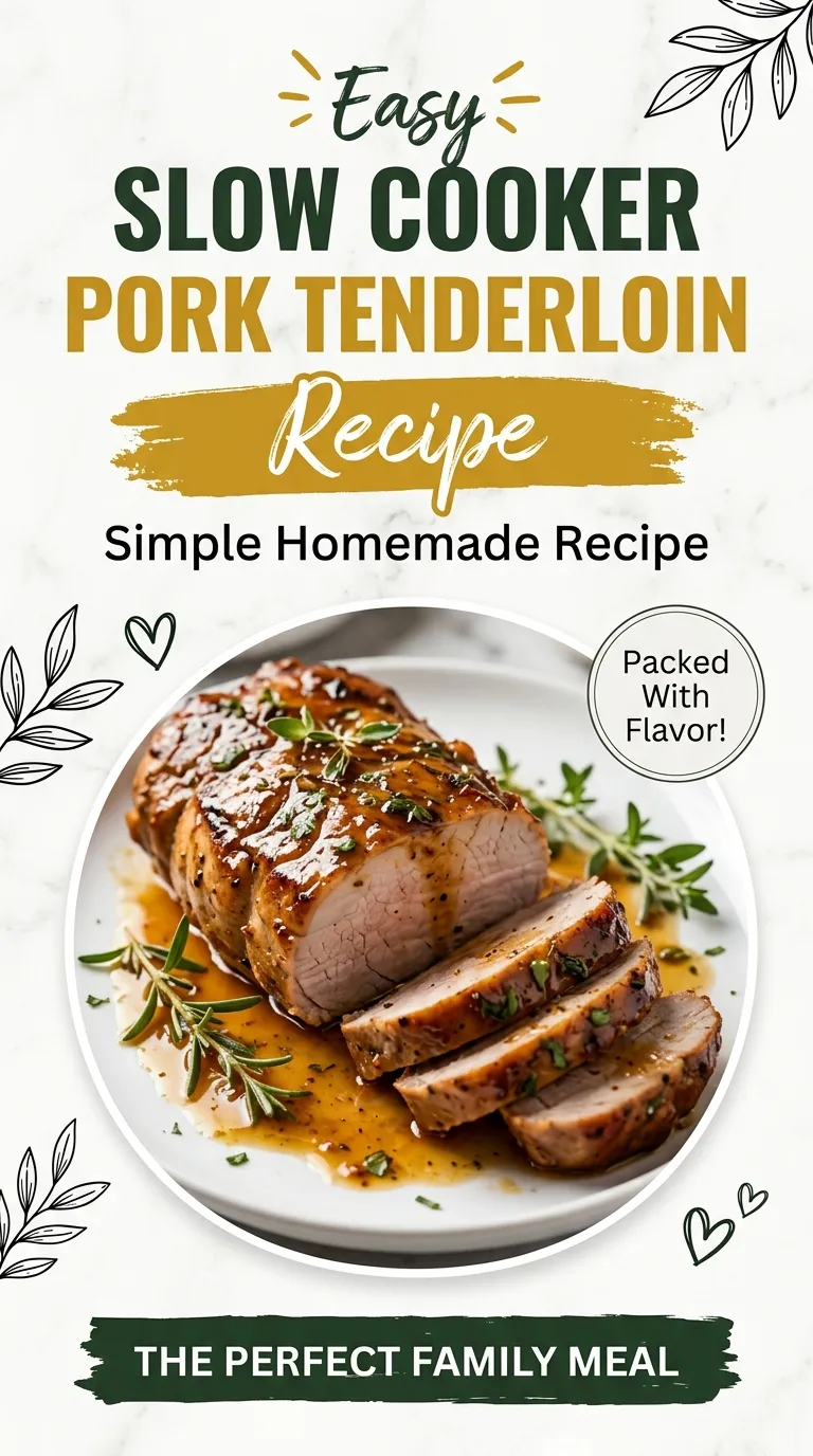 Sliced slow cooker pork tenderloin topped with melted garlic herb butter on a white platter with fresh parsley garnish.