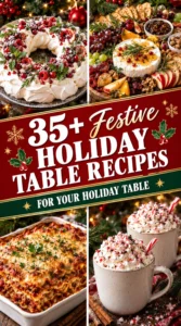 Collage of festive Christmas recipes featuring roasted meats and desserts in a grid