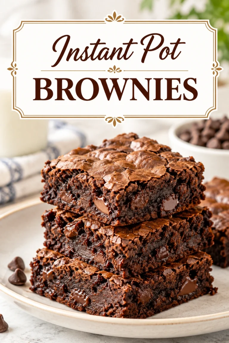 Dense, fudgy chocolate brownies cut into squares, stacked on a plate with a glossy top and moist center.