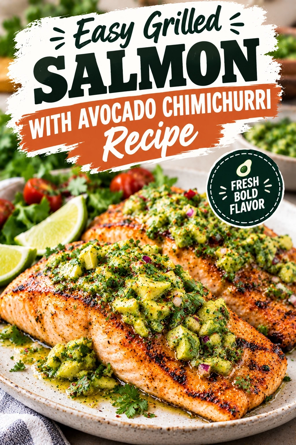 Easy Grilled Salmon with Avocado Chimichurri Recipe | Healthy Grilled Fish Dinner recipe