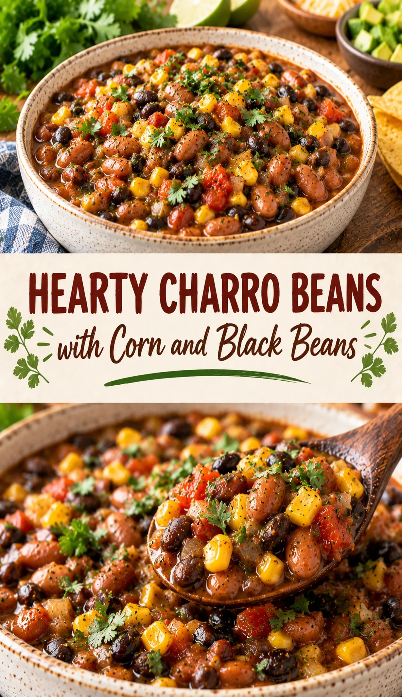 Hearty Charro Beans with Corn and Black Beans | Authentic Mexican Bean Side Dish recipe
