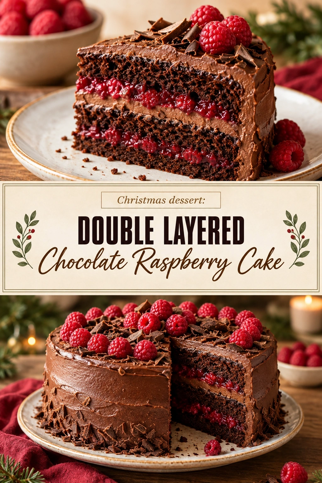 Christmas Dessert: Double Layered Chocolate Raspberry Cake | Easy Holiday Cake Recipe recipe