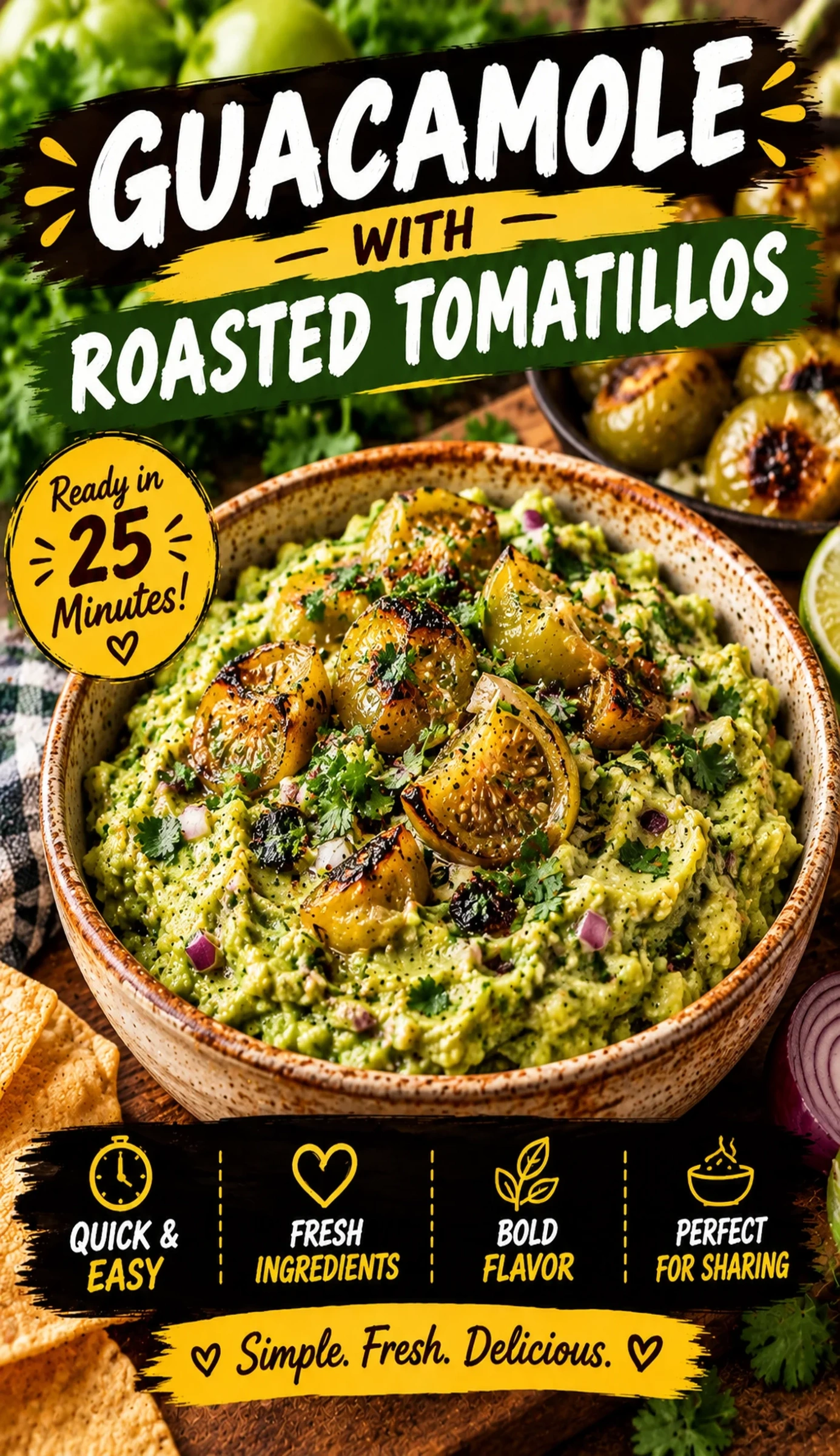 Guacamole with Roasted Tomatillos | Easy Mexican Party Dip Recipe recipe