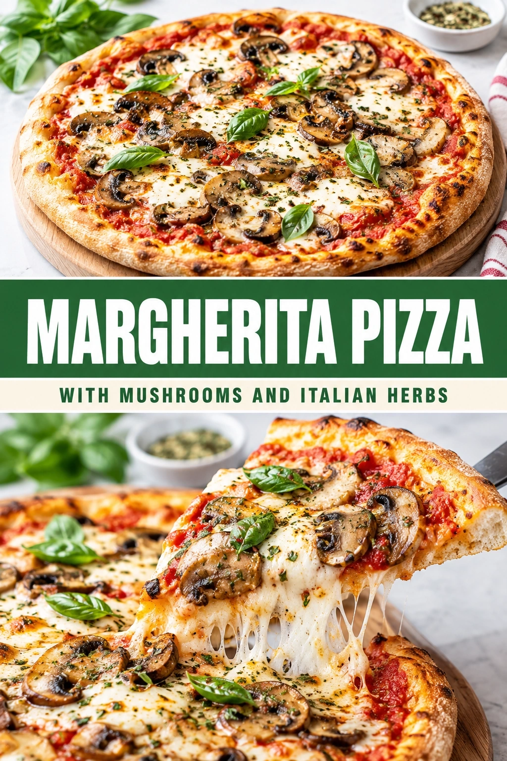Margherita Pizza with Mushrooms and Italian Herbs | Homemade Pizza Recipe recipe