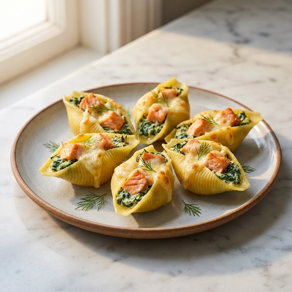 Creamy Spinach Salmon Stuffed Shells | Easy Gourmet Seafood Pasta Dinner recipe