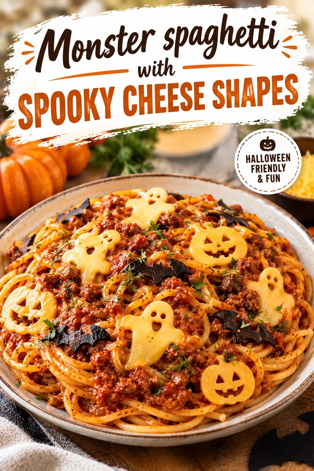 Monster Spaghetti with Spooky Cheese Shapes | Fun Halloween Dinner For Kids recipe
