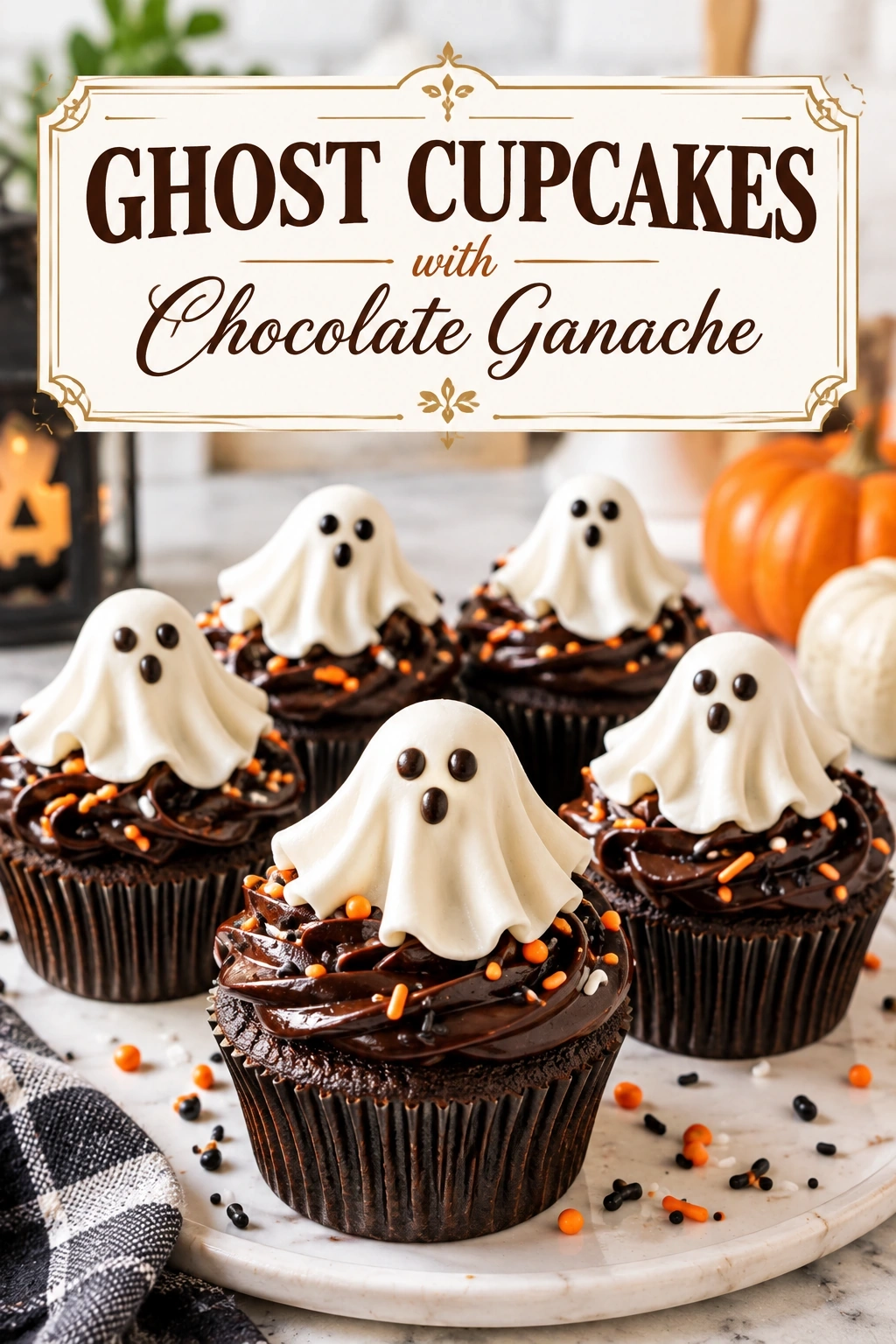 Ghost Cupcakes with Chocolate Ganache | Easy Halloween Dessert Ideas for Kids recipe