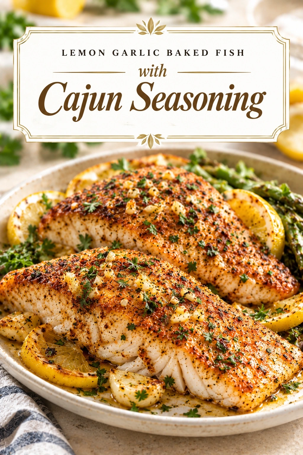 Lemon Garlic Baked Fish with Cajun Seasoning | Easy Healthy Seafood Dinner recipe