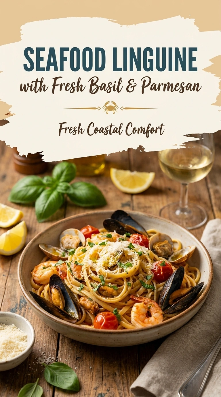 Seafood Linguine with Fresh Basil and Parmesan | Easy Garlic Shrimp Pasta Recipe recipe