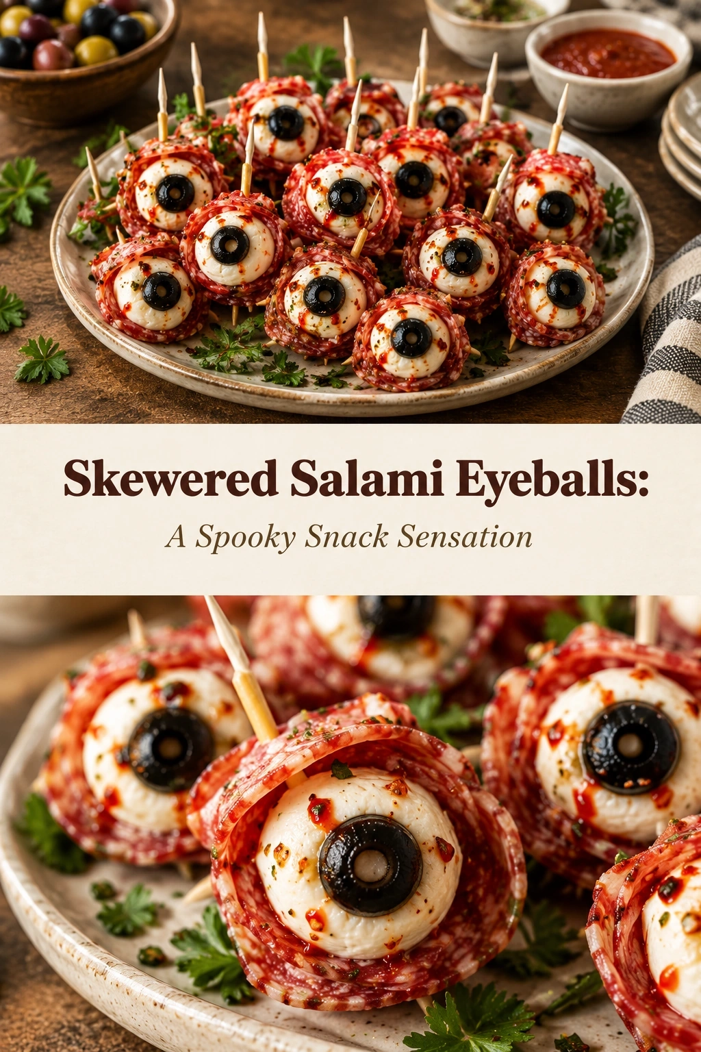 Skewered Salami Eyeballs: A Spooky Snack Sensation | Easy Halloween Appetizer Idea recipe
