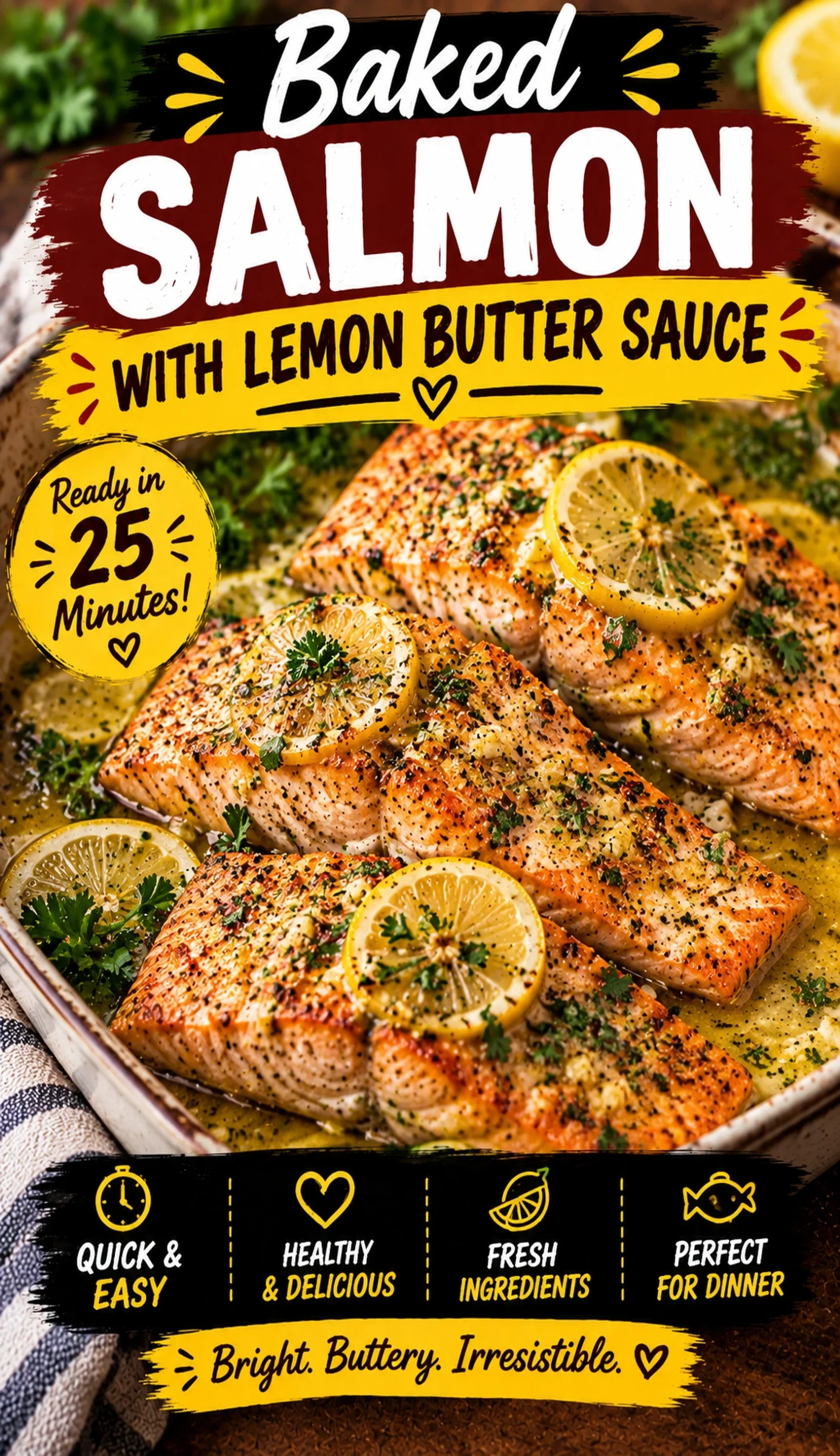 Baked Salmon with Lemon Butter Sauce | Easy Healthy Dinner Recipe recipe