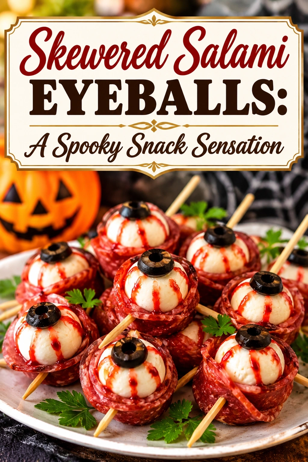 Skewered Salami Eyeballs: A Spooky Snack Sensation | Easy Halloween Appetizer Ideas recipe