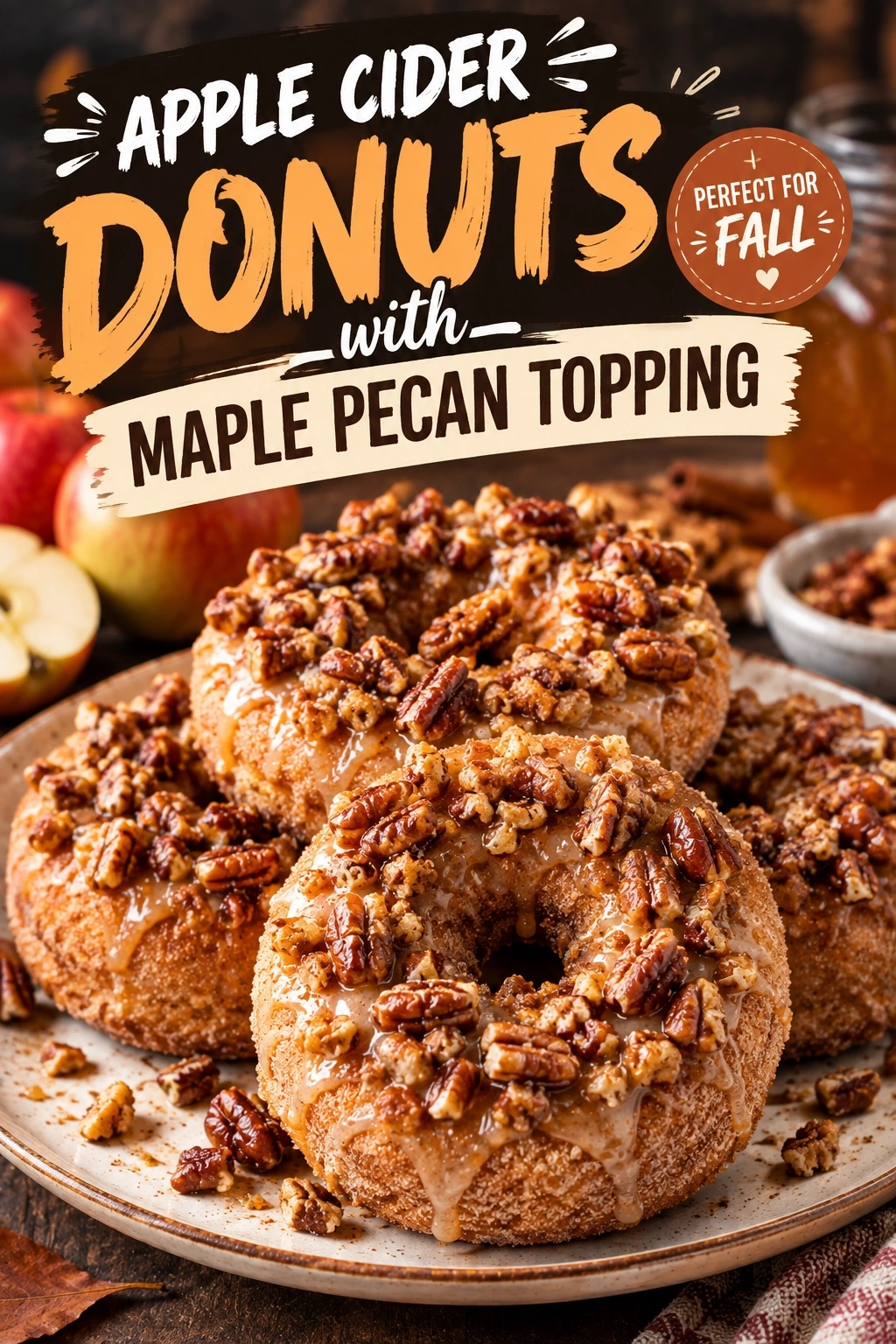 Apple Cider Donuts with Maple Pecan Topping | Easy Fall Dessert Recipes recipe