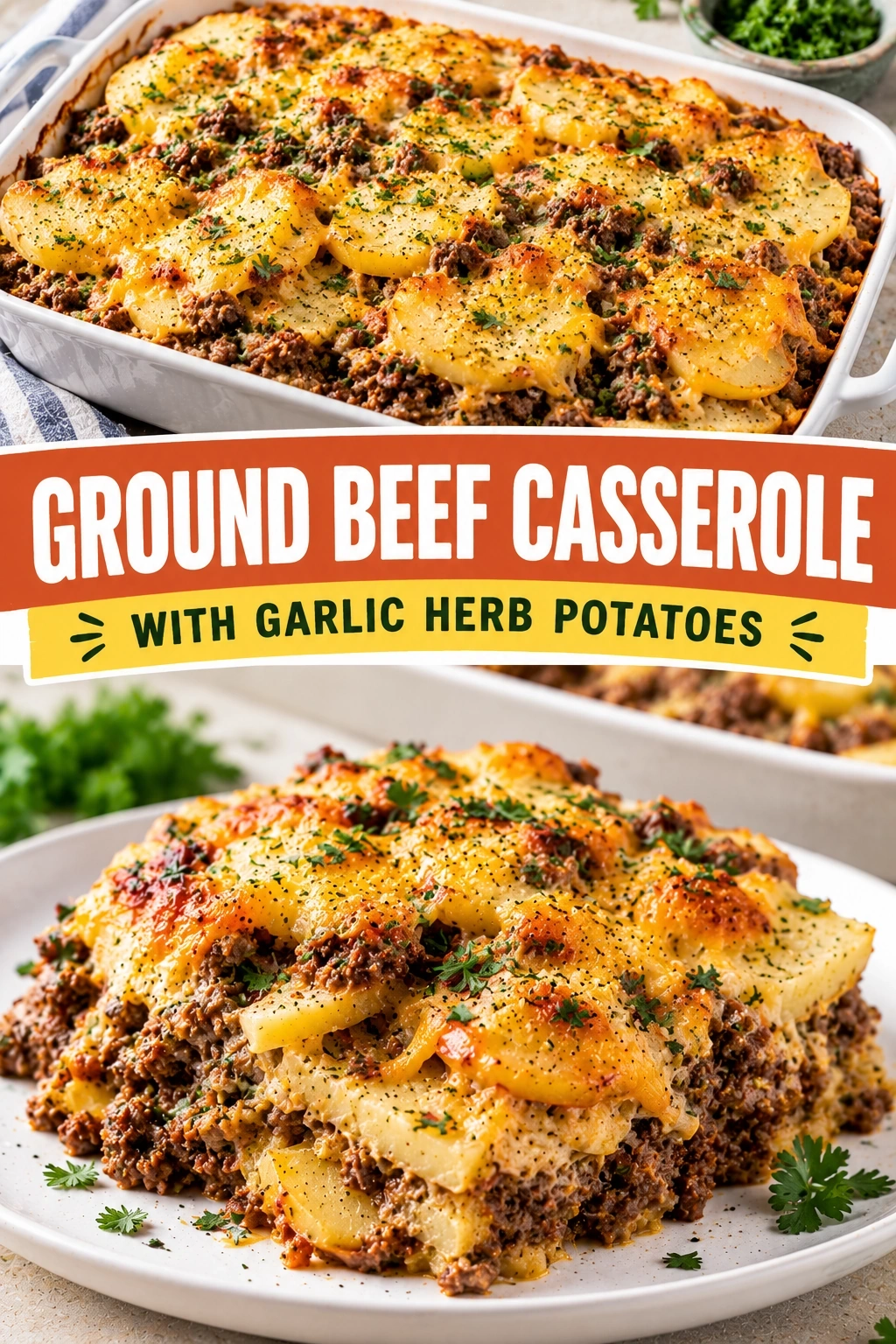 Ground Beef Casserole with Garlic Herb Potatoes | Easy Family Dinner Idea recipe