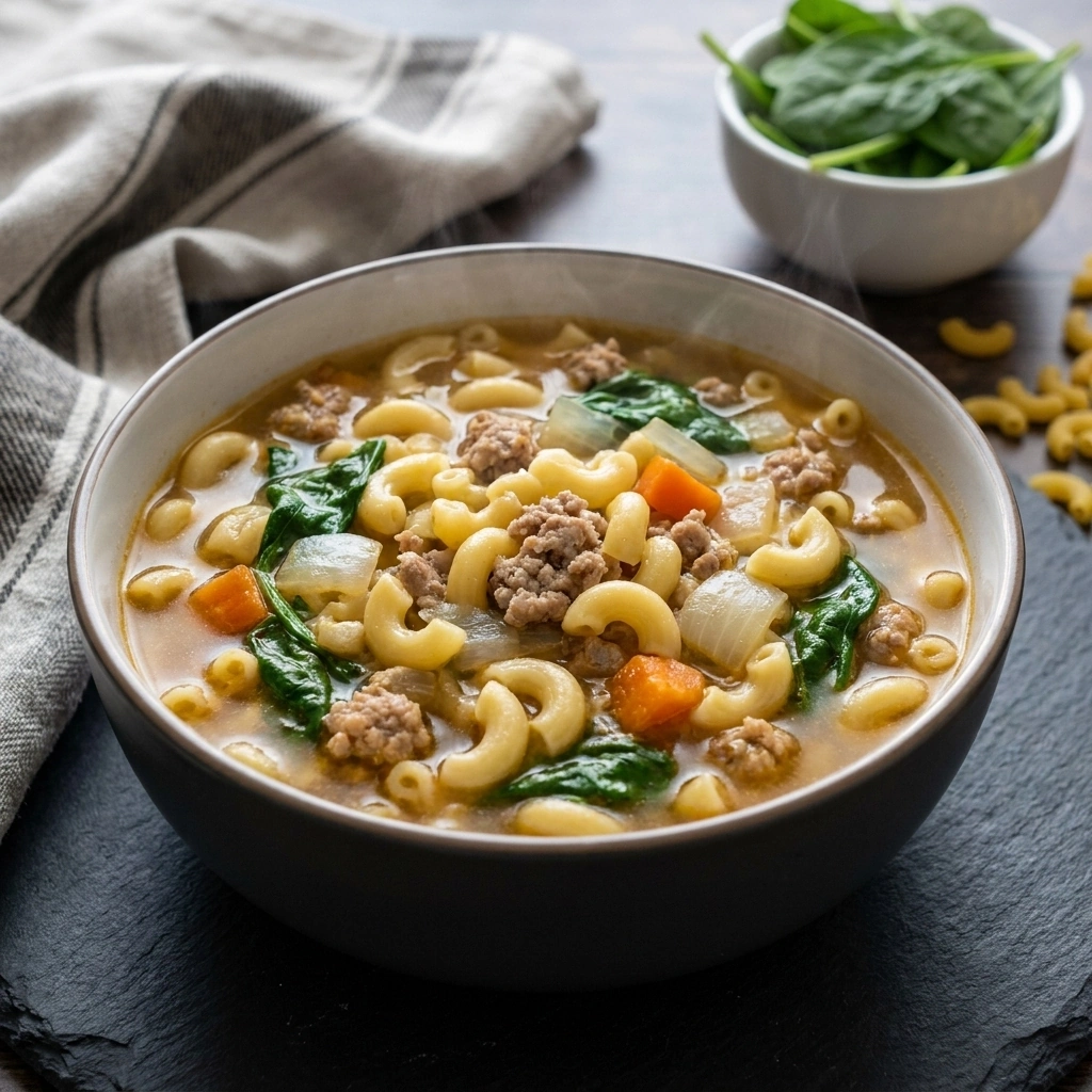 Comforting Macaroni Soup with Herbs and Spinach | Easy Pasta Soup Recipe recipe