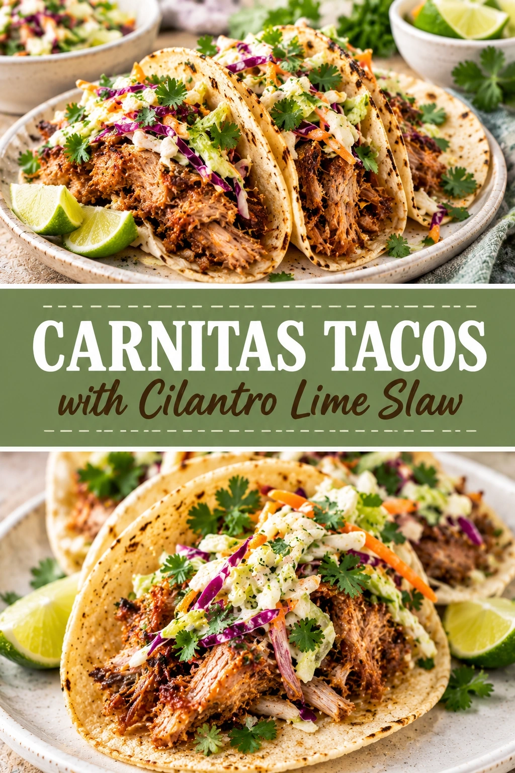 Carnitas Tacos with Cilantro Lime Slaw | Easy Slow Cooker Pork Carnitas Recipe recipe